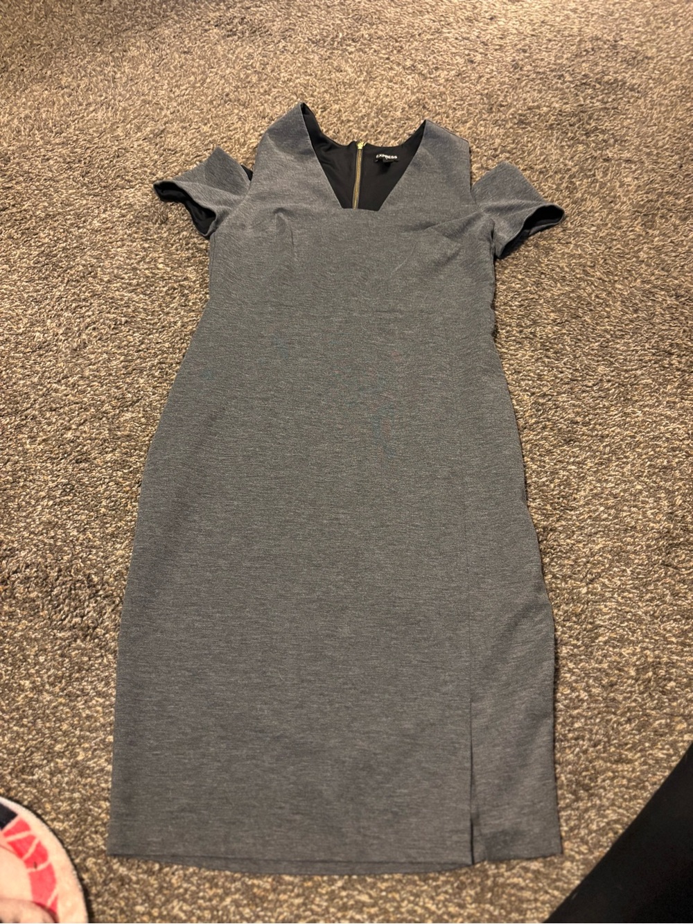 Express Gray Cold-Shoulder Midi Sheath Dress